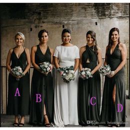 New Amazing Sexy Black A Line Bridesmaid Dresses V-Neck Sleeveless Floor Length Chiffon Long Wedding Guest Maid Of Honour Gowns Plus Size 0430