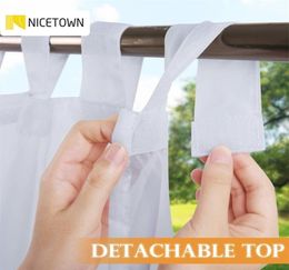 NICETOWN Outdoor Curtain for Patio Detachable Sticky Tab Top for Easy Hanging Waterproof Outside Porch White Sheer with a Rope 2117857521