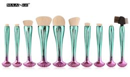 Maange Professional 10pcs Colourful Shell Makeup Brushes Set Foundation Blending Powder Eyeshadow Eyeliner Eyebrow Lip Makeup Tool5570327