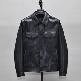 .100% natural Soft thin sheepskin.Young casual slim fit real leather jacket. denim leather coat.Y2K.short 240428