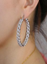 iced out 48mm big Huggie hoop earring with clear cz paved cuban chain earring gorgeous bling cz 2020 summer women jewelry9446777