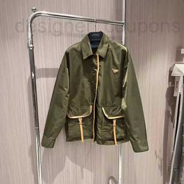 Women's Jackets Designer Workwear large pocket loose cool casual and fashionable military green nylon contrasting leather edge patchwork lapel trench coat MVO4