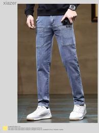Men's Jeans 2024 Spring/Summer Denim Straight Cotton Elastic Jeans Mens Business and Leisure Fabric Mens Fashion Street Pattern Jeans Y2K Fit Straight Jeans WX