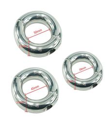 Stainless Steel Penis Bondage Ring Ball Stretcher Delay Lasting Metal Ring Scrotum Restraint Testicular Device for Men Y1912037403634