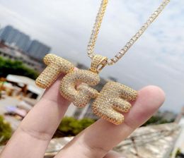 AZ Custom Name Bubble Letters Necklaces Mens Fashion Hip Hop Jewellery Iced Out Gold Silver Initial Letter Pendant Necklace4876698