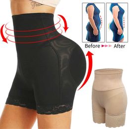 Women's Shapers Women Padded Butt Lifter Body Shaper Tummy Control Panties High Waist Lace Boyshort Pad Shorts Hip Enhancer Shapewear Y240429