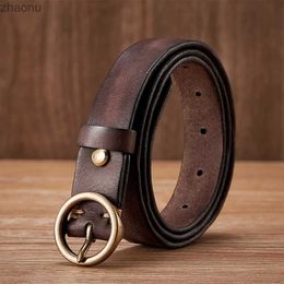 Belts 2.5CM Ladies Pure Cowhide Copper Buckle Genuine Leather Casual Jeans Thin Belt Women High Quality Retro Luxury Female Strap Girl XW