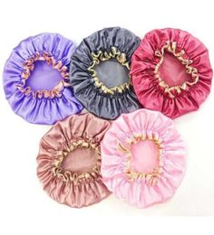 Lovely Thick Shower Satin Hats Colourful Bath Shower Caps Hair Cover Double Waterproof Bathing Cap Whole5114085