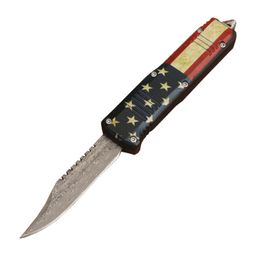 Small Size C07 AUTO Tactical Knife Damascus Steel Hell Blade Zn-al Alloy Handle EDC Pocket Knife Outdoor Camping Hiking Survival Knives with Nylon Bag