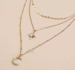 Arrival European American Fashion Street Style Star Moon Necklace Card Neck Multilayer Copper Necklaces Jewelry Accessories5881280