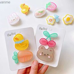 Hair Accessories 2 pieces/set Kawaii headwear cute acrylic cartoon rabbit strawberry hair clip suitable for girls and childrens accessories WX