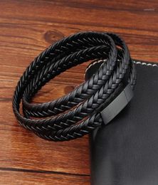 Charm Bracelets Genuine Leather Brown Braid Woven Rope Chain Stainless Steel Magnetic Buckle Bangle For Men Jewellery Vintage Trendy7029488