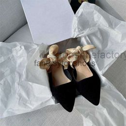 The Row low shoes TR heel Muller shoes Baotou leather half slippers elegant bow pointed cat women ESVE