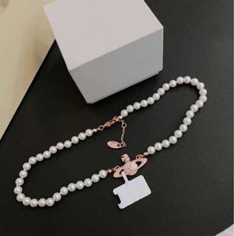 Pendant Necklaces Fashion Brand Designer Letter viviane Chokers Luxury Women Jewellery Metal Pearl Necklace cjeweler Westwood For Woman Chain 6622ess