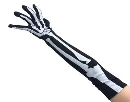 New Halloween Handbone Gloves Skull Long Section Five Fingers Gloves Sleeves Finger Gloves Halloween Costumes Props3371374