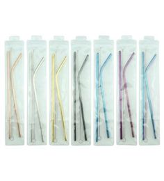 Portable Stainless Steel Straw Set With Brush Reusable Drinking Straws Colourful Metal Straw Party Wedding Bar Tool3701585