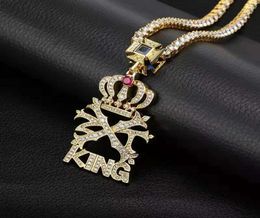 hip hop iced out crown pendant necklaces for men women luxury designer KING letters bling diamond pendants letter gold tennis chai1446741