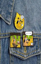 Cartoon Badges Funny Hound Enamel Pin Letter THIS IS FINE Cute Yellow Dog Brooches Bag Clothes Lapel Pin Jewellery Gift Trinkets14245173