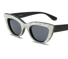 High Quality Cat Eye Vintage Brand Designer Crystal Sunglasses Women Bling Rhinestone Glasses Rave Festival Party Eyewear1321166