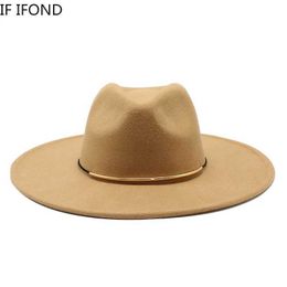 Wide Brim Hats Bucket Hats Size 56-59CM New Smiple Women Big edge Wool Fedora Hat Winter Autumn Elegant La Floppy Cloche Jazz Cs J240429