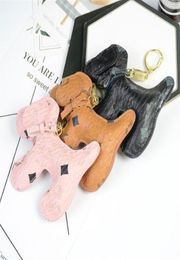 Cute Dog Design Grid Print Car Keychain Bag Pendant Charm Jewelry Flower Key Ring Holder for Women Men Fashion PU Leather Animal T3354730