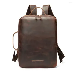 Backpack Multifunctional Men's Crazy Horse Leather Genuine Cow Rucksack Business Travel Shoulder Bag Big Laptop Handbag