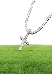 Iced Out Zircon Cross Pendant With 4mm Tennis Chain Necklace Set Men039s Hip hop Jewellery Gold Silver CZ Pendant Necklace4154280