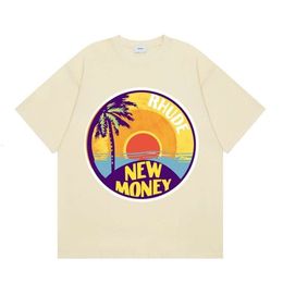 Rhude T-shirt Designer Tee Luxury Fashion Mens TShirts New Sunset Coconut Tree High Street Loose Leisure Summer Versatile Short Sleeved For Men And Women