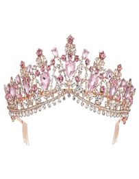 Baroque Rose Gold Pink Crystal Bridal Tiara Crown With Comb Pageant Prom Veil Headband Wedding Hair Accessories 2202269820576