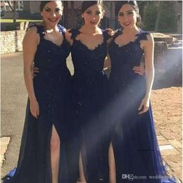 Elegant A-Line Bridesmaid Lace With Applique Sequins Ruffles Scoop Sleeveless Sexy Side Split Charming Evening Dresses Custom Made 0430