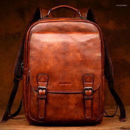 Backpack Vegetable Tanned Cowhide Leather Large-capacity Leisure Computer For Men And Women Travel Bag