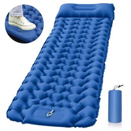 Outdoor Sleeping Pad Camping Inflatable Mattress with Pillows Travel Mat Folding Bed Ultralight Air Cushion Hiking Trekking 240509