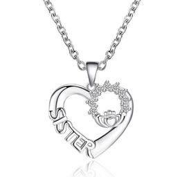 Pendant Necklaces Zircon Sister Crown Alphabet Necklace Adjustable Chain 2021 Trendy Jewelry2462904