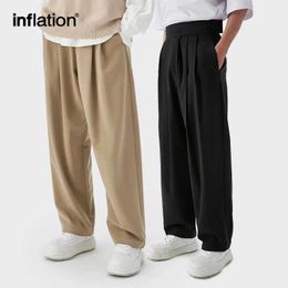 Men's Pants ION Mens Casual 2023 Fashion Straight Leg Set Black Dress Trousers Japanese Street Clothing Q240429