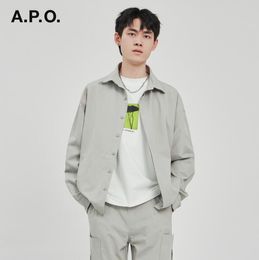 APO Men's Wear | Simple Solid Colour Cardigan Jacket Coat 2024 Spring/Summer New Casual Polo Collar Spliced Shirt Top