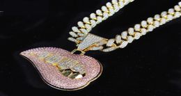 Tone Color Micro Pave Pink Cubic Zirconia Drip Lip Pendant Necklace Iced Out Bling Miami Cuban Chain For Women Hiphop Jewelry Neck6488692