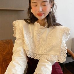 Women's Blouses RUGOD 2024 Spring Lace Flower Embroidery Shawl Collar Western Style Shirt