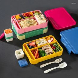Dinnerware Compartment Lunch Box Plastic Microwavable Students Office Bento Boxes Microwave Containers With Fork And Spoon