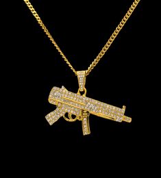Mens 18k Gold Silver Plated Iced Cz HipHop Z84 Submachine Gun Pendant Necklace 3mm 24quot long Cuban Chain Necklace Fashion Je7263413