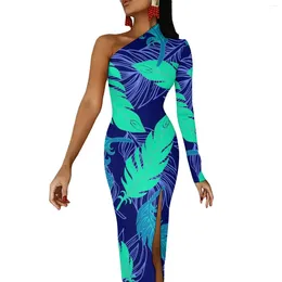 Casual Dresses Leaf Print Maxi Dress Long Sleeve Abstract Art Club Bodycon Autumn Party Woman Custom Vestido