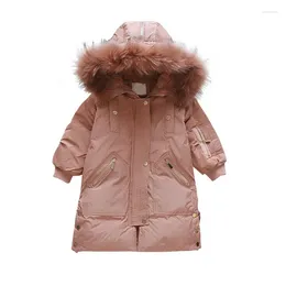 Down Coat Winter Overalls For Girls Fur Collar Hooded Children Kids Cotton Parka Coats Toddler Girl Long Outerwear Jackets Teenage Clothes