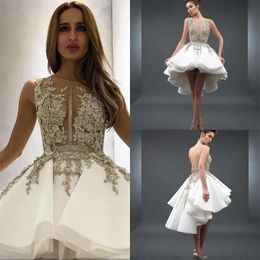 Homecoming Backless High Stunning Low Prom Dresses Lace Appliqued Sheer Neck A Line Beaded Party Tail Dress Tiered Organza 2024 Formal Robe De Soiree