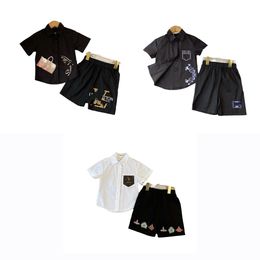 new kids designer clothes boys blouses baby short sleeve shirt checker splicing design child lapel tshirt