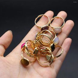 Cluster Rings 2Pcs Natural Stone Quartz Gold Plated Lapis Lazuli Turquoise Finger Ring Reiki Heal Open Women Jewelry Gifts