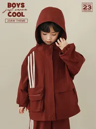 Clothing Sets Boys' Vertical Stripe Sports Leisure Vintage Hooded Set Spring Children's Two Piece Trendy