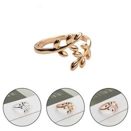 Wedding Rings Rose Gold Silver Color Olive Tree Branch Leaves Open Ring for Women Girl Wedding Rings Adjustable Knuckle Finger Jewelry Cute