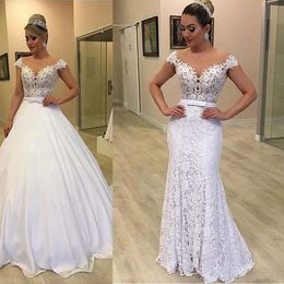 Dresses Wedding Sexy Line A 2024 Summer Off Shoulder Lace Appliques Sashes With Satin Detachable Train Country Arabic Plus Size Bridal Gowns 403 ppliques rabic