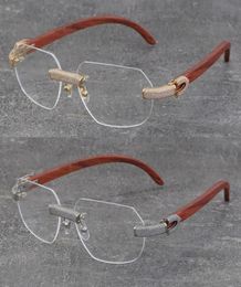 2022 New Metal Rimless Wood 8 Color Frames Eyewear Micropaved Diamond set Glasses Men Women with C Decoration Rocks Wire 18K Gold6965259