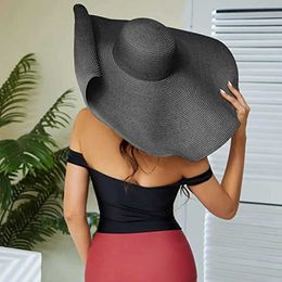 Wide Brim Hats Bucket Hats Summer 70cm wide Brim womens sun hat oversized beach hat foldable travel hat La UV protective sun hat J240505