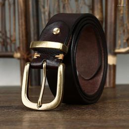 Belts 3.8CM Vintage Washed Italian Pure Cowhide Genuine Leather Men Designer Strap Male Brass Pin Buckle Jeans Cowboy For Man
